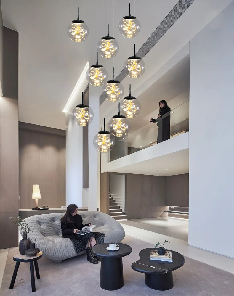 Remote control stair chandelier Nordic creative duplex dining room light lift high living room, apartment decorative chandelier - vue 6 sur 20