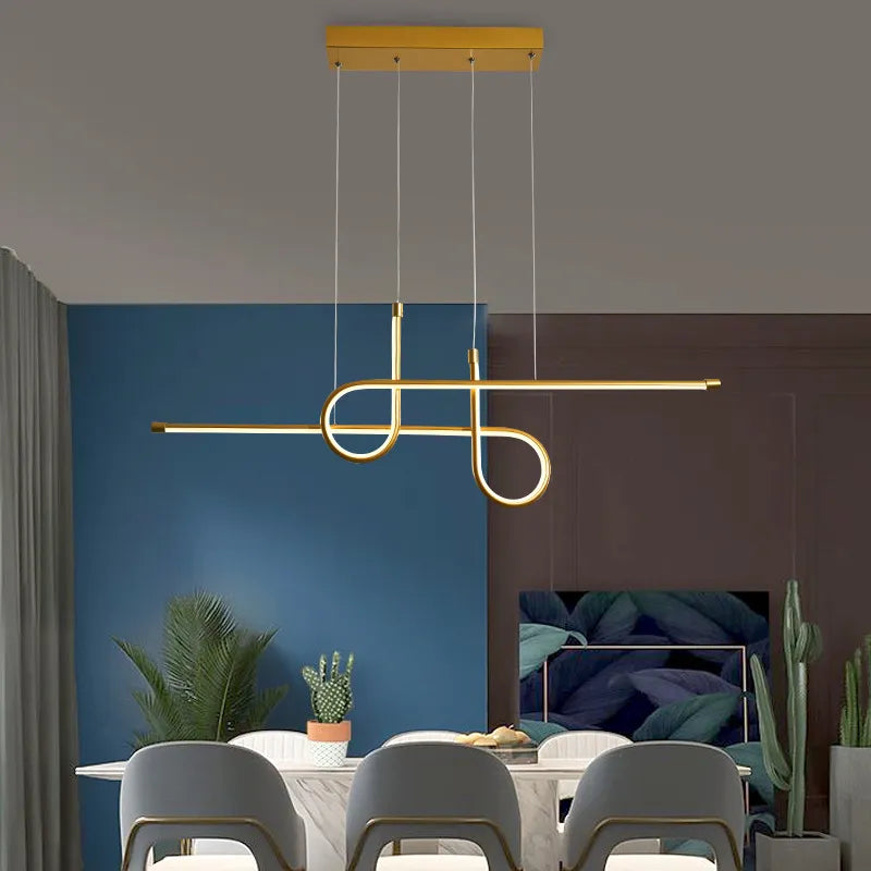 SANDYHA Nordique Minimaliste Créatif Lustre Fer Art Longue Bande Lampe À LED Salle À Manger Salon Bar Décor À La Maison Suspension Éclairages