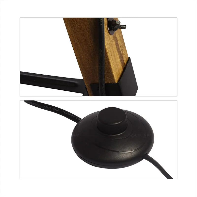 lampadaire moderne en bois avec tête de lumière réglable en fer
