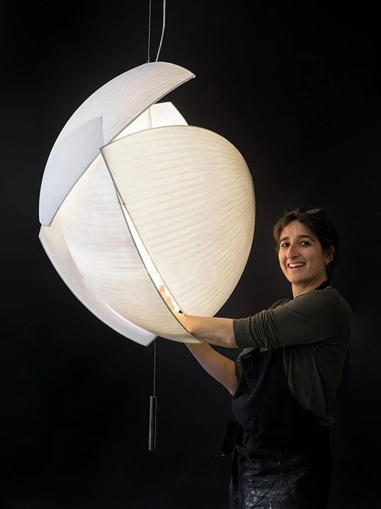 lustre led design moderne wabi sabi tissu éclairage décoratif - vue 6 sur 12