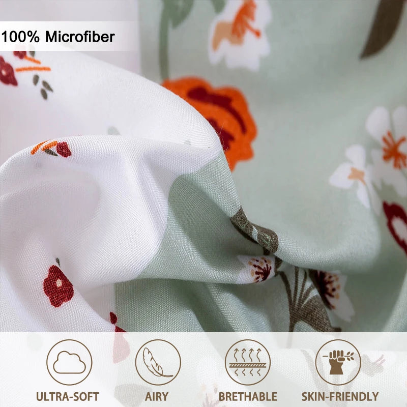 housse de couette et taies d'oreiller à motif floral