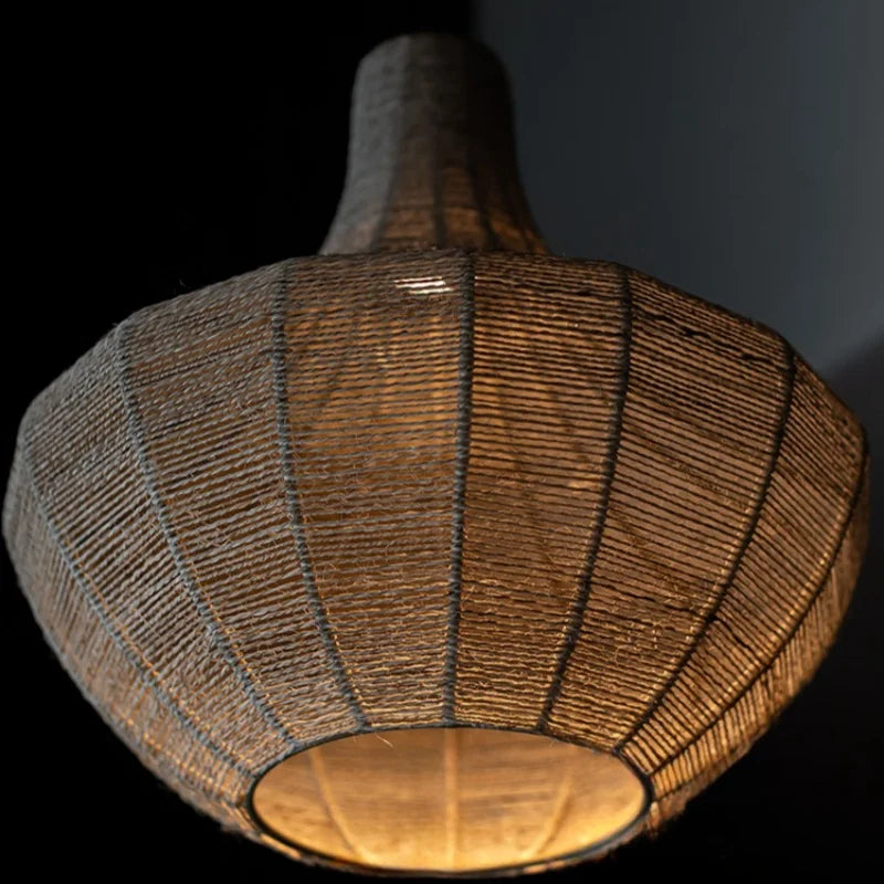 lustre en corde de chanvre tissé à la main style wabi sabi - vue 5 sur 10