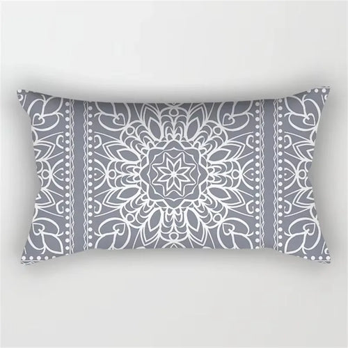 housse de coussin rectangulaire gris motif géométrique décoratif