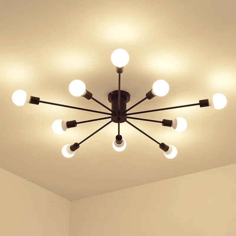 Rétro fer lustre noir/blanc 6/8/10 prises éclairage Vintage araignée lustre moderne plafonnier luminaire éclairage - vue 3 sur 10