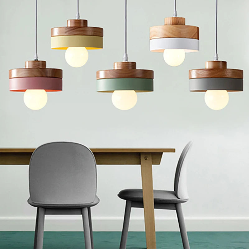 Nordique LED suspension en bois fer 18CM carré salon luminaire suspendu pour chambre salle à manger étude décor à la maison Luminaires