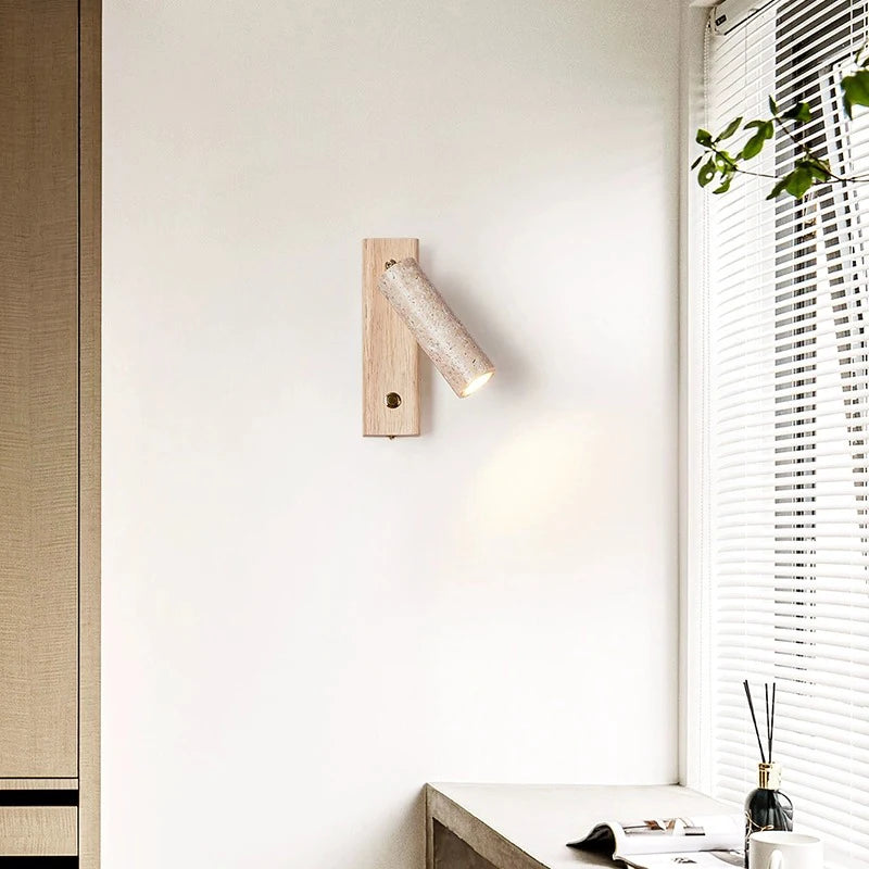 Applique murale led rotative avec interrupteur en bois wabi-sabi