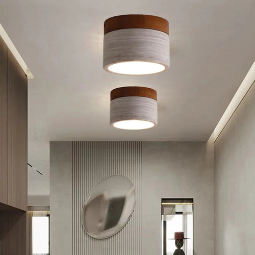 plafonnier minimaliste en marbre et bois pour - vue 3 sur 7
