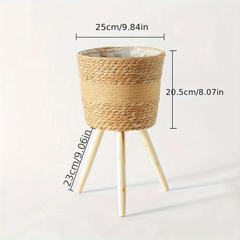 pot en bois tressé pour fleurs et rangement décoratif intérieur