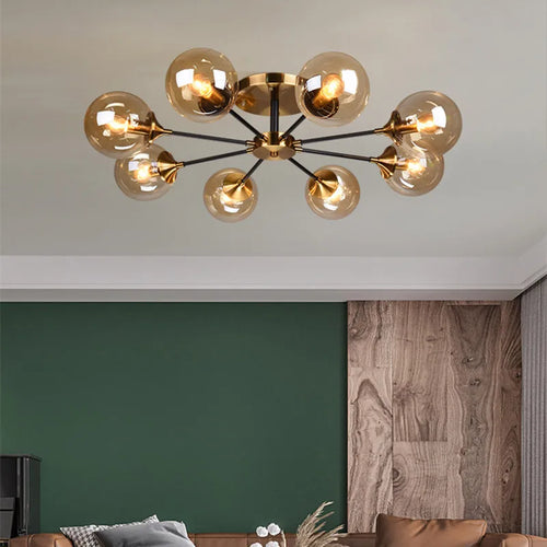 lustre boule led design en verre transparent et gris fumé - vue 3 sur 22
