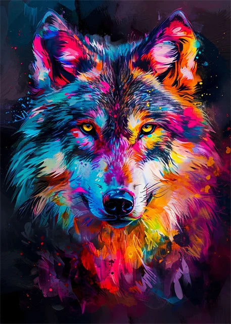 peinture abstraite animaux chat lion graffiti art mural coloré