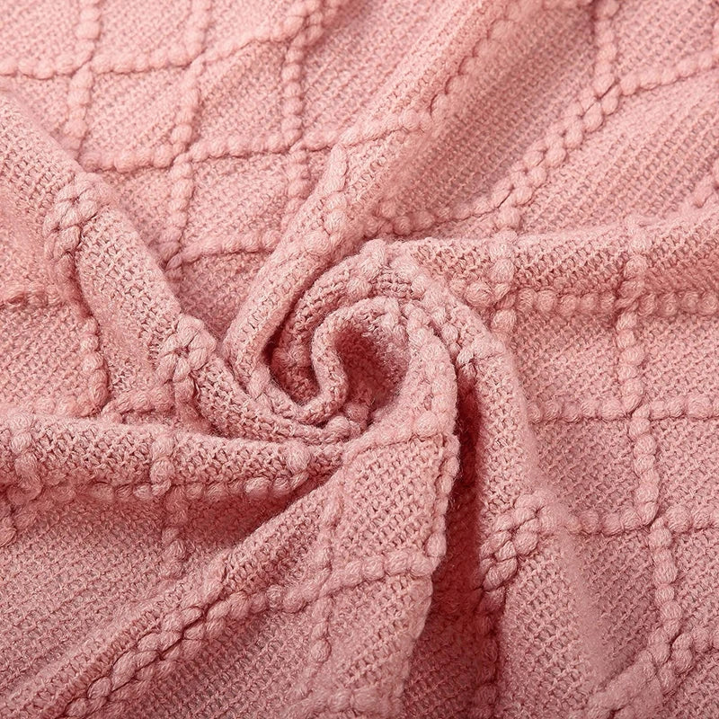 plaid decoratif tricot acrylique avec pompons pour salon - vue 3 sur 6