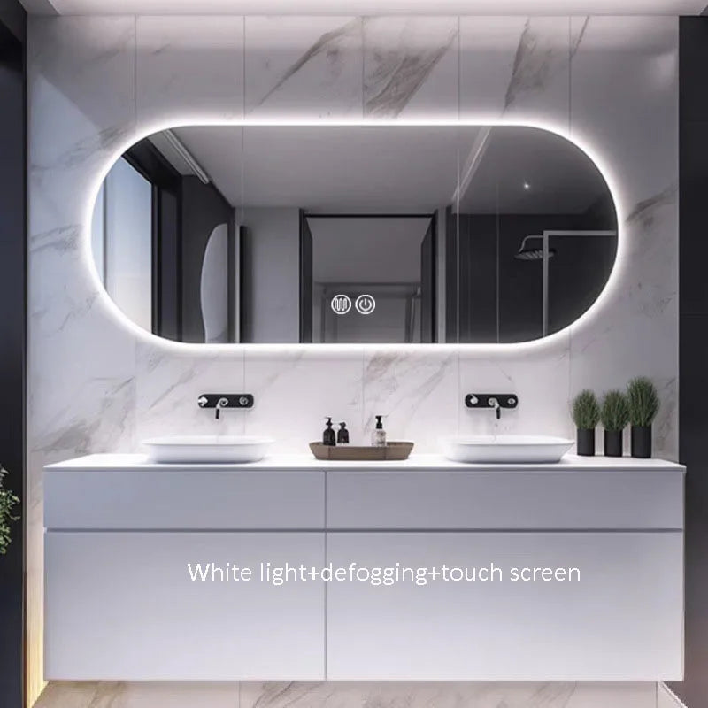 miroir intelligent elliptique lumineux anti-buée trois couleurs mural - vue 8 sur 18