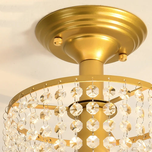 Lustre LED cristal verre doré