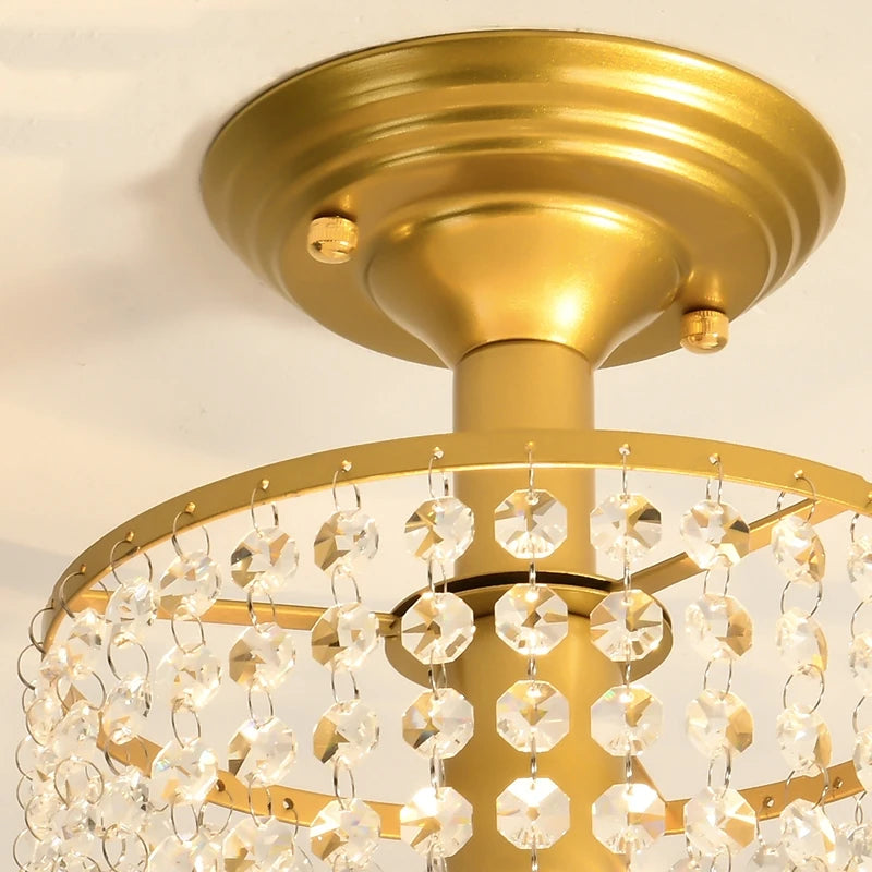 Lustre LED cristal verre doré - vue 5 sur 7