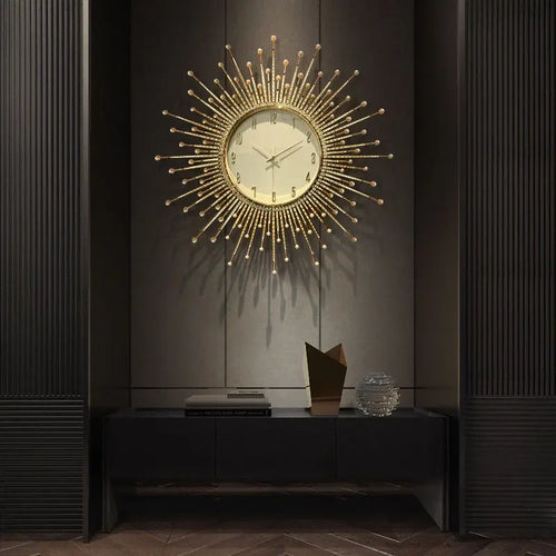 horloge murale de luxe en forme de soleil pour décoration moderne - vue 5 sur 10