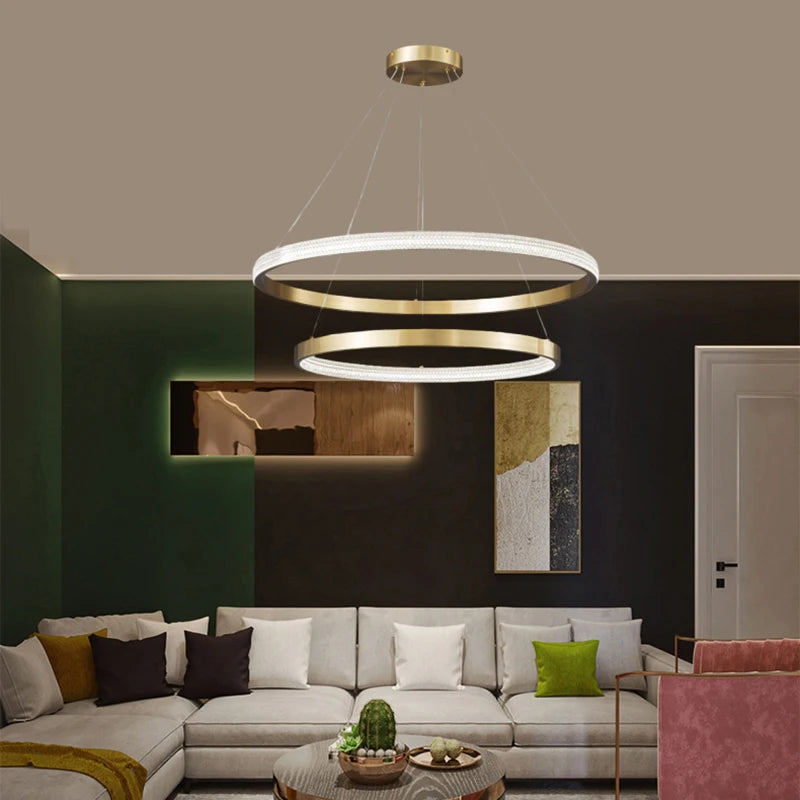 lustre à anneaux en cuivre réglable pour - vue 2 sur 15