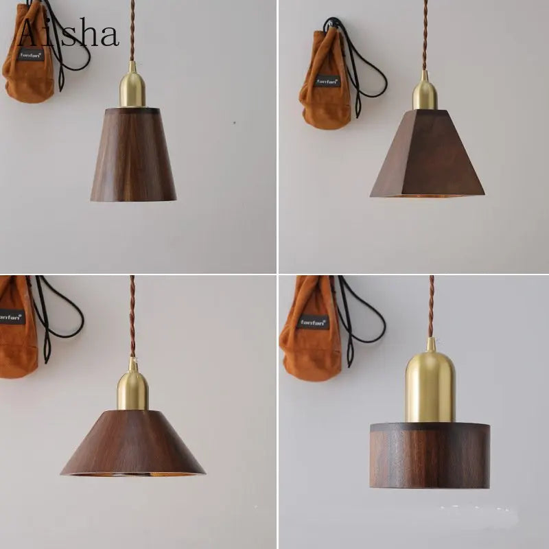 suspension rétro japonaise en noyer pour décoration intérieure - vue 3 sur 10