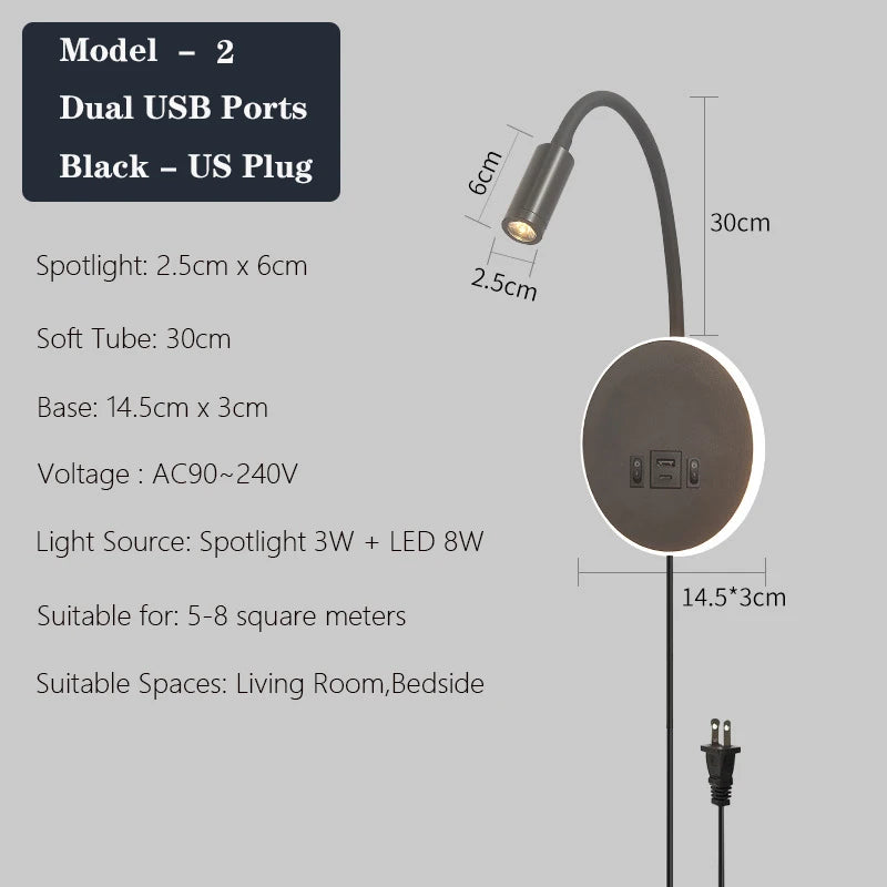 applique murale led moderne avec ports usb et interrupteur - vue 22 sur 22