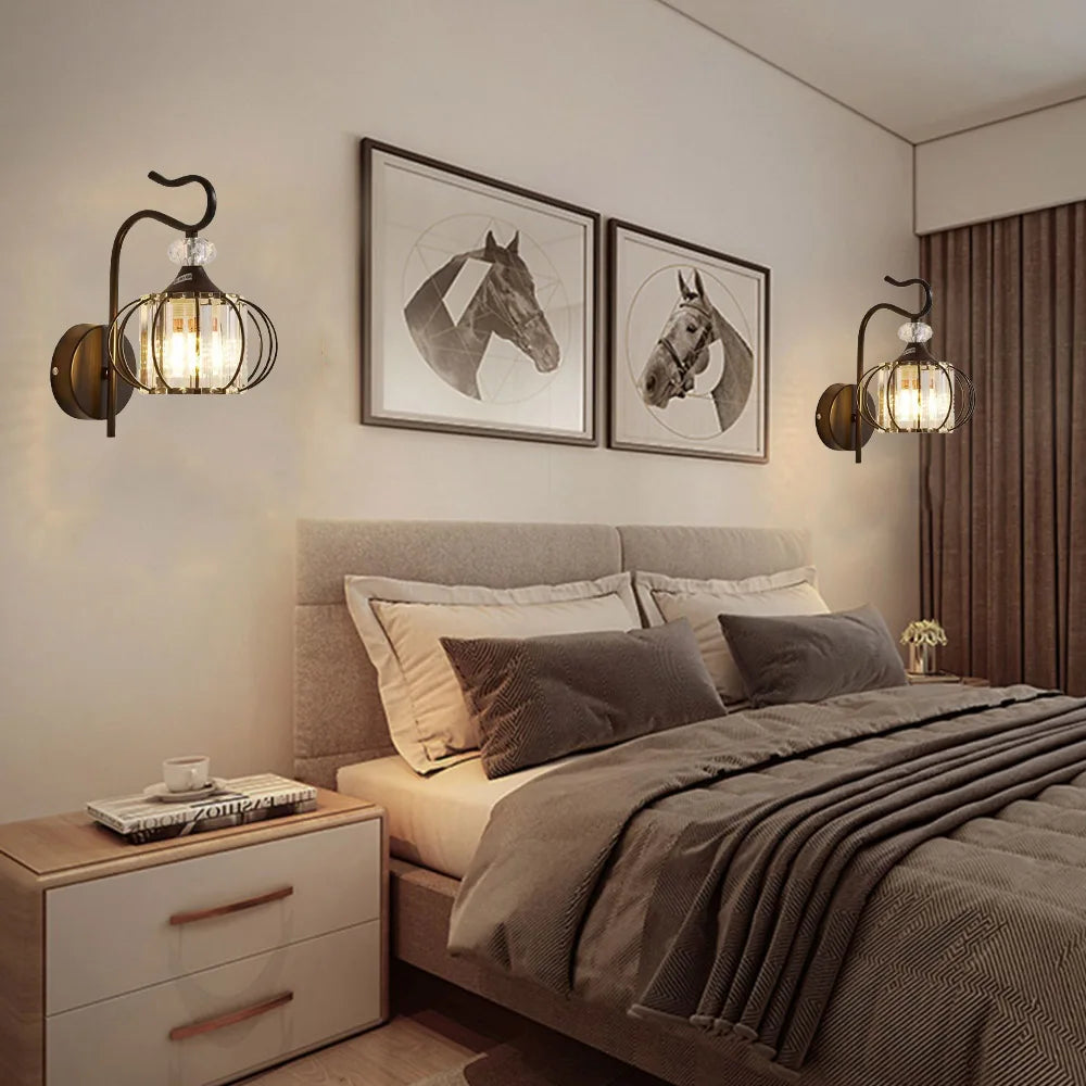 Glass wall lamp, iron art bedside lamp, simple accessories of living room, bedroom and dining room, E27 lamp - vue 4 sur 8