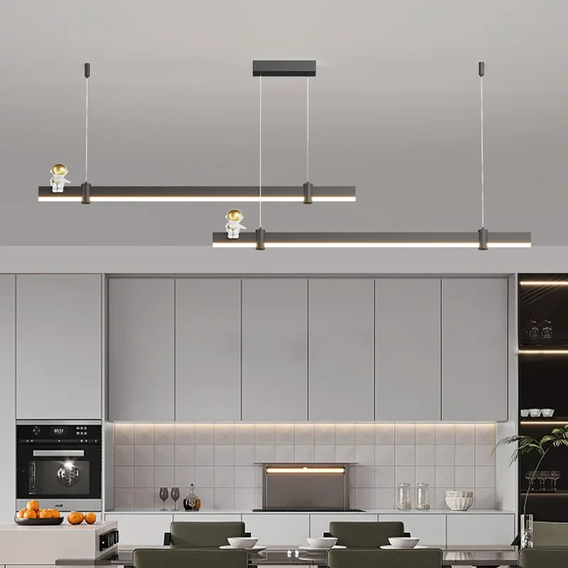suspension led minimaliste moderne en acier brossé noir - vue 4 sur 12