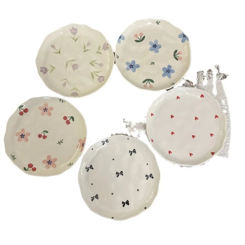 Assiette a gateau ceramique style coreen motif floral - vue 5 sur 5