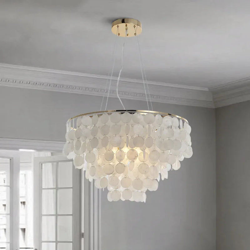 Éclairage de lustre de coquille de luxe moderne pour les luminaires suspendus de salon de Restaurant or/Chrome éclairage à la maison romantique