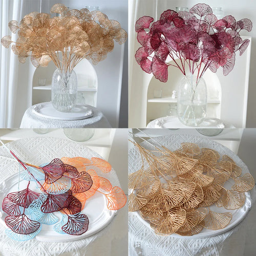 lot de feuilles artificielles ginkgo eucalyptus houx pour décoration florale - vue 2 sur 13