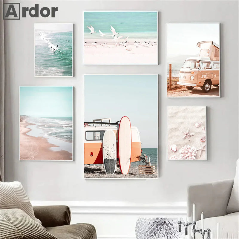 affiche de lever de soleil sur la plage moderne décor mural
