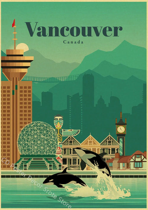 affiche vintage des villes du monde pour décoration murale