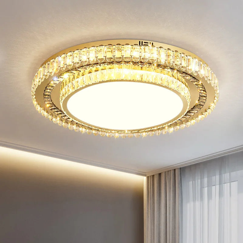 lustre de luxe moderne en verre de cristal led rond - vue 3 sur 11