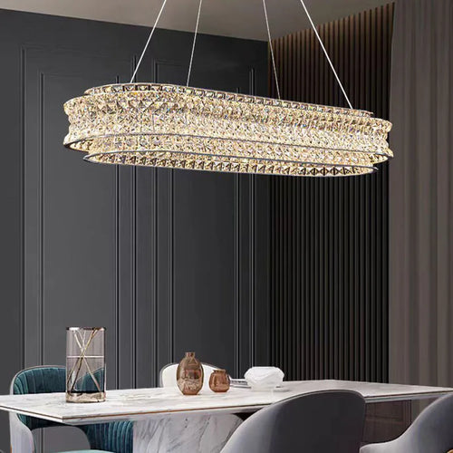 lustre moderne en cristal clair acier inoxydable intensité variable cordon réglable - vue 5 sur 9