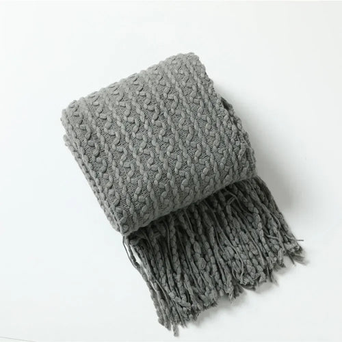 Plaid nordique carreaux style boheme doux pompons - vue 6 sur 7