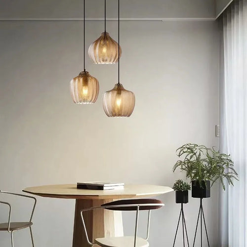 Suspension nordiques en verre ambre lampe suspendue Luminaires de cuisine E27 Restaurant chambre chevet décor lampe Luminaires - vue 4 sur 14