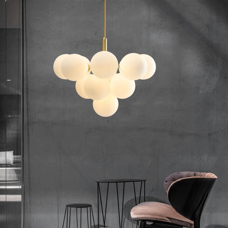 lustre nordique en cuivre design créatif en verre à LED