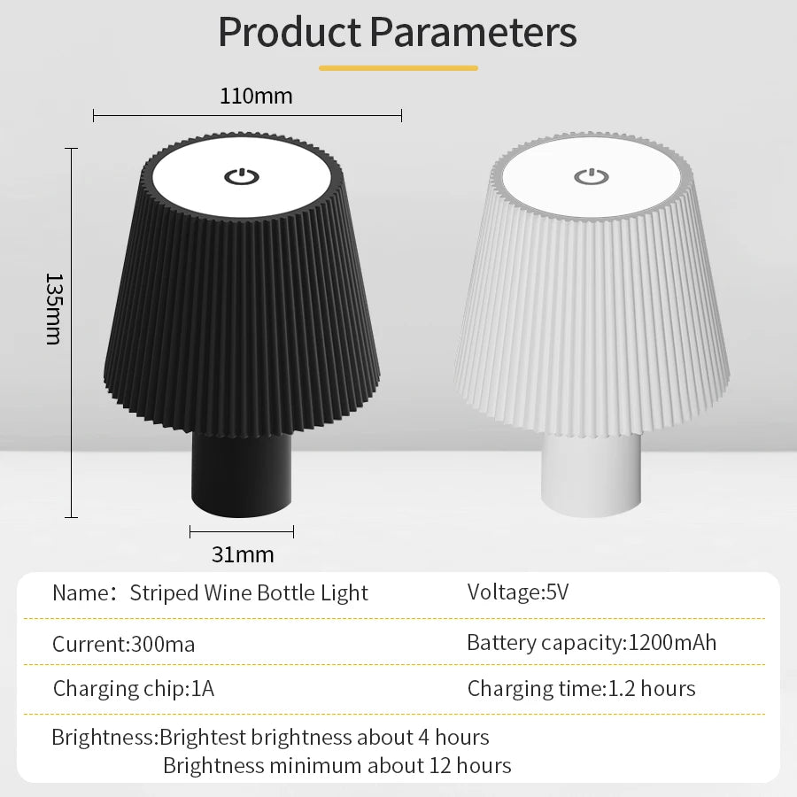lampe de table led rechargeable rayée bouteille de vin interrupteur tactile décoratif