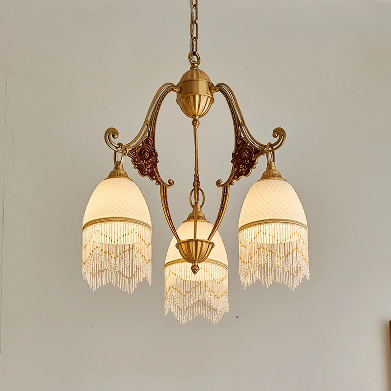 lustre rétro en cuivre avec pampilles vintage médiévales - vue 4 sur 8