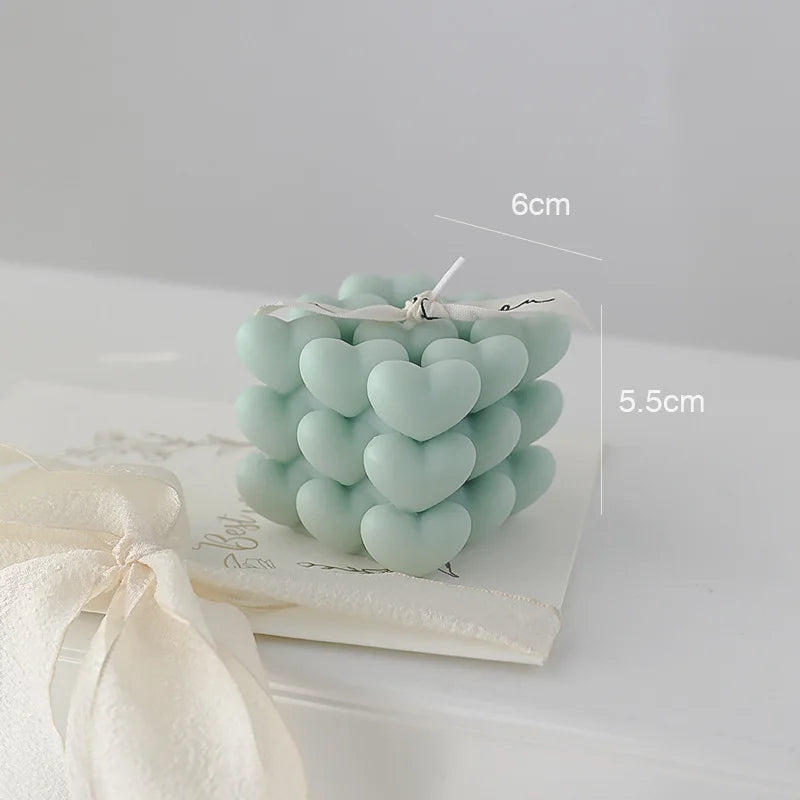 bougie parfumée cube cœur en cire de soja fait main décorative - vue 7 sur 11