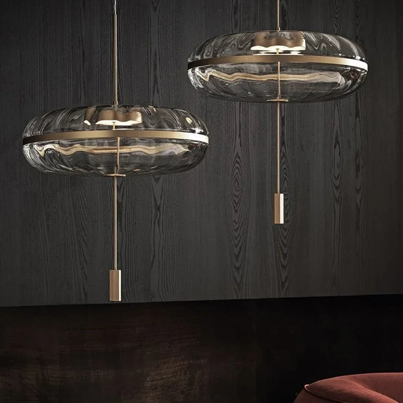 suspension luxe design post-moderne en verre ondulé pour intérieur loft - vue 2 sur 6