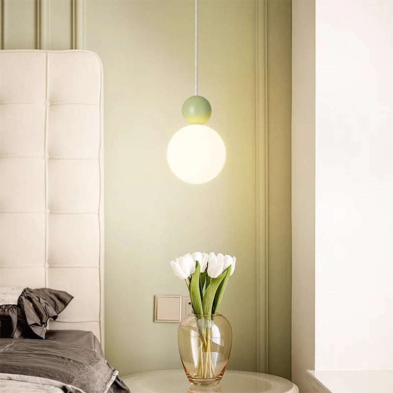 lustre nordique led suspension boule blanche lait luminaire - vue 3 sur 9