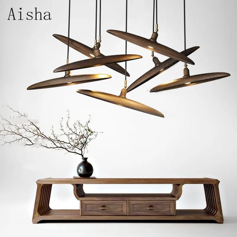 lustre en bois style nordique pour éclairage décoratif élégant - vue 3 sur 17
