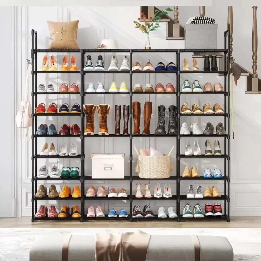étagère à chaussures en métal avec porte-manteau et crochets intégrés - vue 4 sur 9