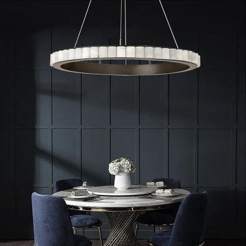 Lustre design anneaux LED postmoderne marbre or noir rond design pour salle à manger - vue 6 sur 16