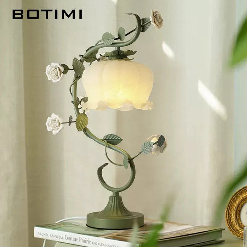 lampe table rétro verre fleur décorative maison