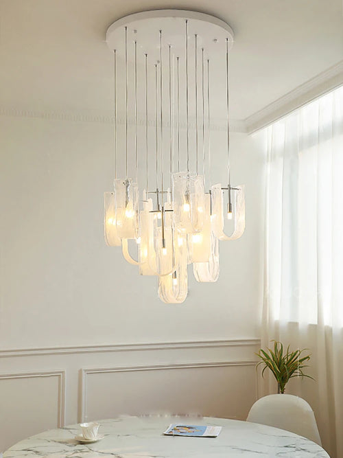 lustre moderne français en verre à brume pour salon - vue 2 sur 8