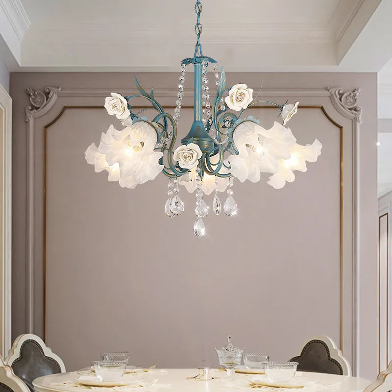 SANDYHA moderne suspension lumières français pastorale fleurs verre cristal Lustre salon salle à manger décor à la maison Lustre Design Luxe