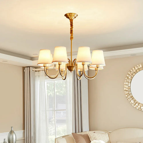 lustre américain rétro en cuivre avec led et tissu suspendu