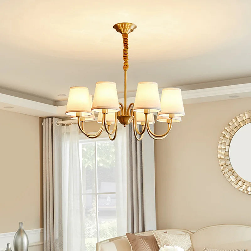 Lustre américain rétro en cuivre avec led et tissu suspendu | Lumeers
