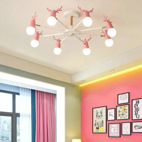 lustre led en fer et bois forme cerf pour décoration intérieure - vue 3 sur 12