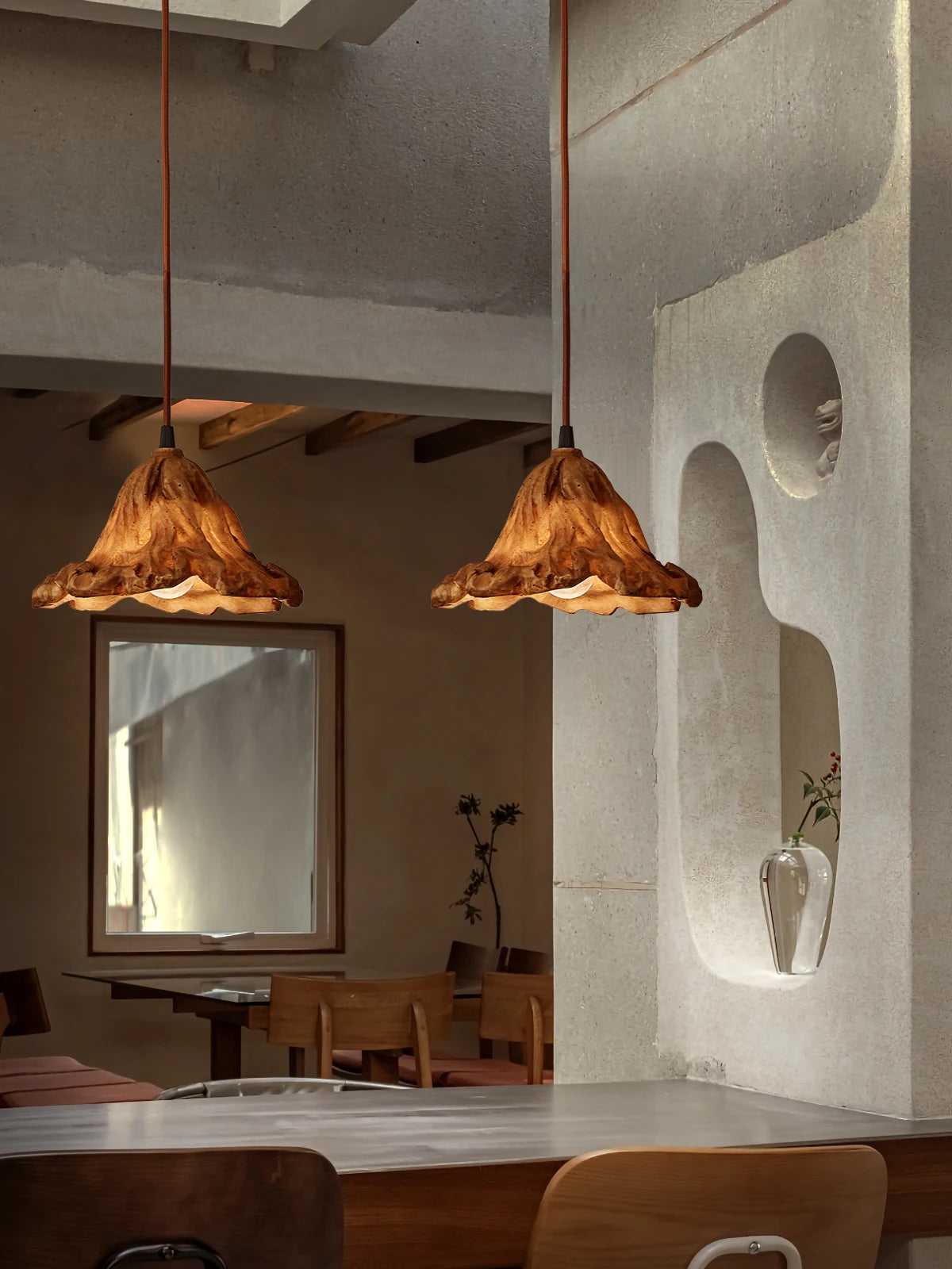 suspension lotus en résine style wabi-sabi zen vintage pour intérieur - vue 4 sur 19