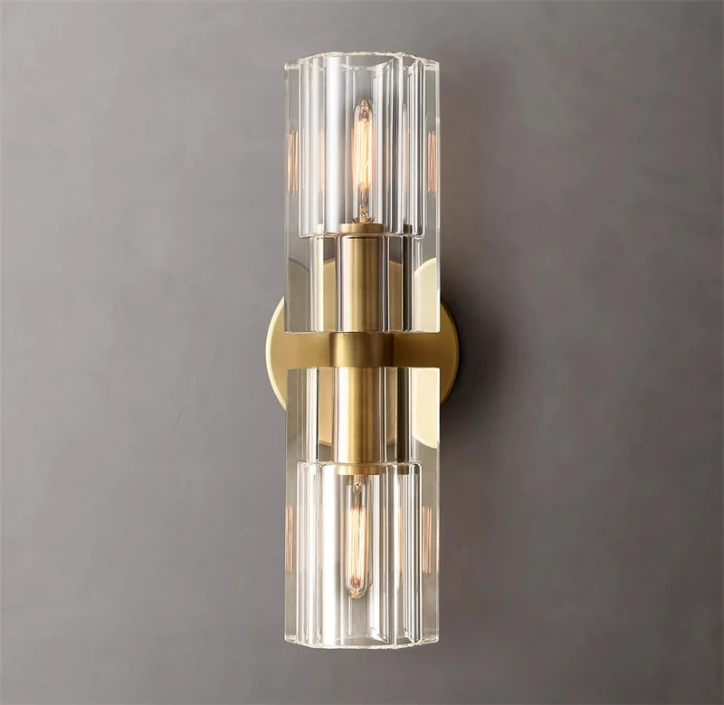 applique murale led moderne en cristal clair nickel laiton